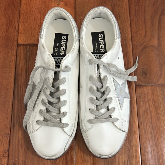 Golden Goose White and Silver Superstar Sneakers Size 40 US 7 - Picture 1 of 10